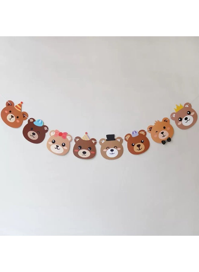 Retro Brown Bear Happy Birthday Banner with Confetti Balloons – Bear Theme Party Decoration - Image 3
