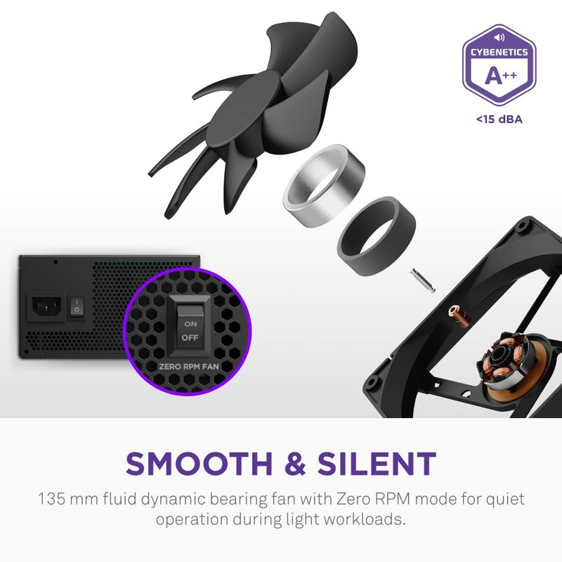 NZXT مزود الطاقة NZXT C850 Gold - 850 واط ATX 3.1 - 80 بلس جولد - بلاتينيوم من Cybenetics - كامل التعديل - PCIe 5.1 600 واط 12V-2x6 - مروحة صفر RPM - مكثفات 105 درجة مئوية - أسود - Image 5