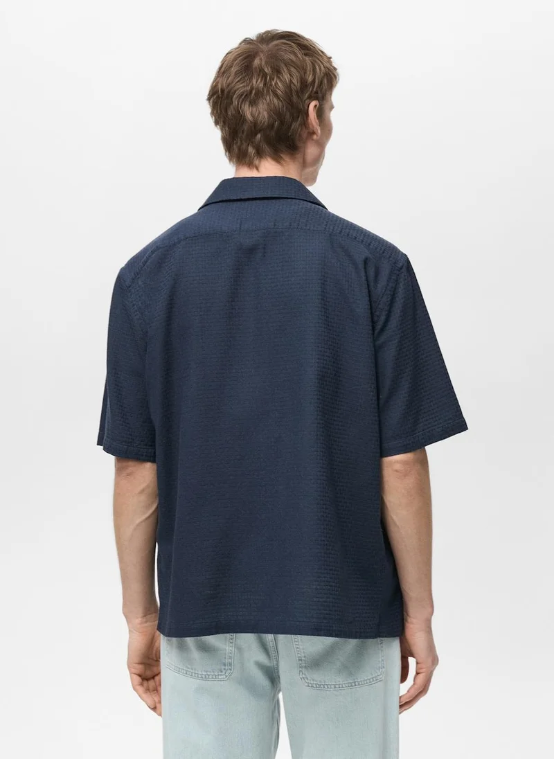 Mango Man casual check seersucker shirt