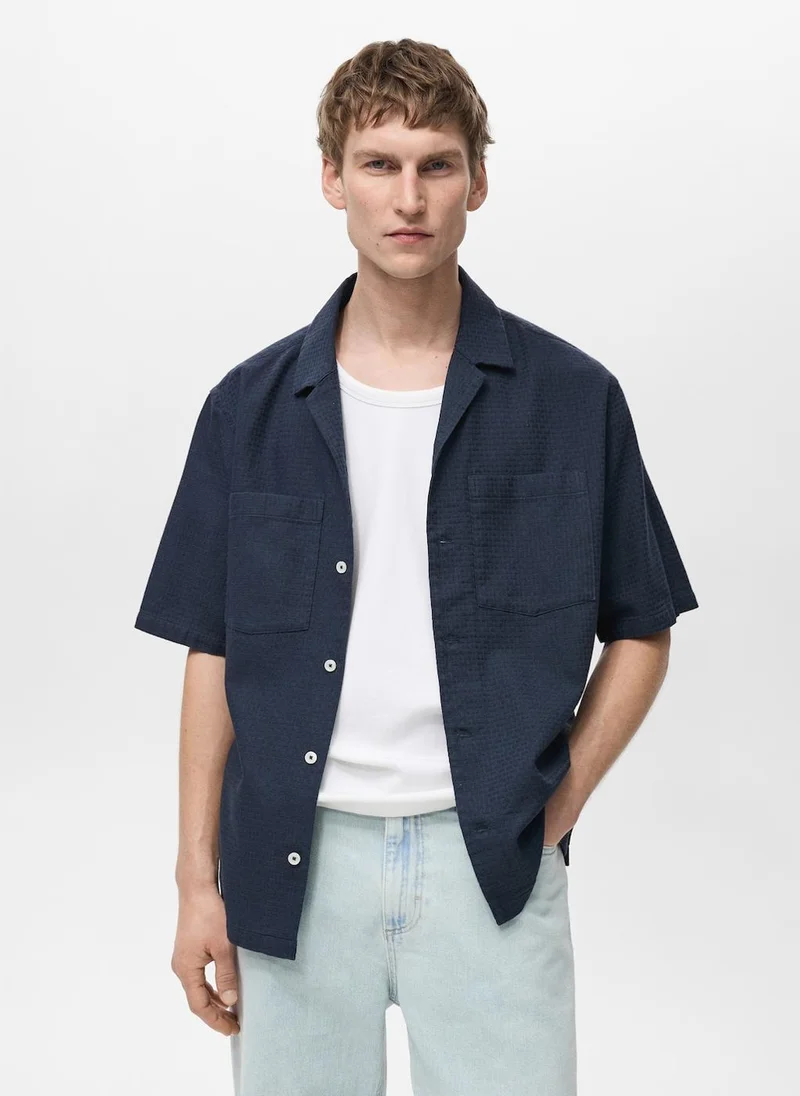 Mango Man casual check seersucker shirt