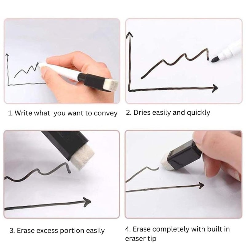 Natkam Whiteboard Marker With Eraser Cap | Refillable Black Color Marker Pens | Easily Erasable Ink | Perfect For Writing on White Board Premium Writing Supplies (Pack of 10) (Black Ink) - Image 5