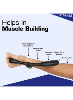 STRAUSS Wrist/Forearm Strengthener |Improves Grip Strength |Arm Exercise Equipment For Forearm Workout |Adjustable Resistance |Hand And Wrist Strength Trainer|Ideal For Athletes And Musicians, (Black)  - Image 3
