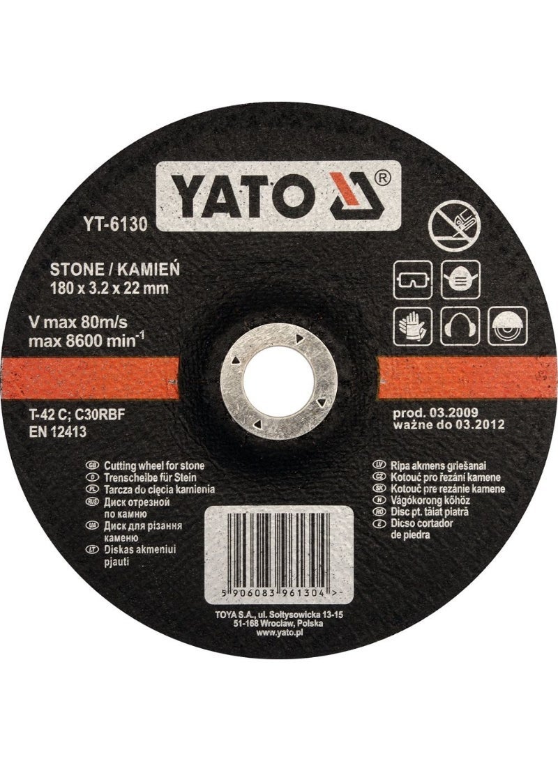 YATO Stone Cutting Disc 180x22x3.2mm Depressed Center YT-6130