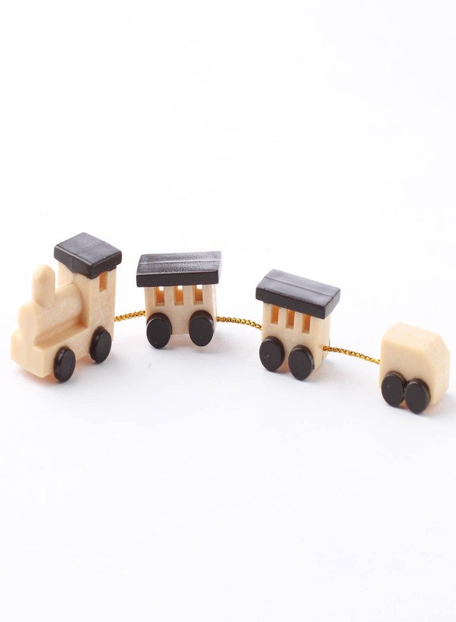 Factory Direct Craft 4 Adorable Miniature Wood Toy Train Sets Held Together by Gold Strings for Dollhouses, Fairy Gardens, Displays and Crafting - Image 2