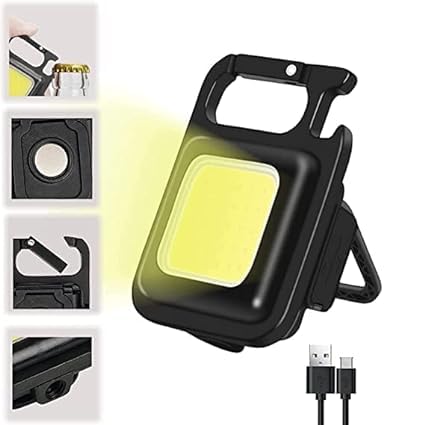 SHOPELLA Keychain Led Light with Bottle Opener Magnetic Base and Folding Bracket Mini COB 1000 Lumens Rechargeable Emergency Light for Fishin - Image 1