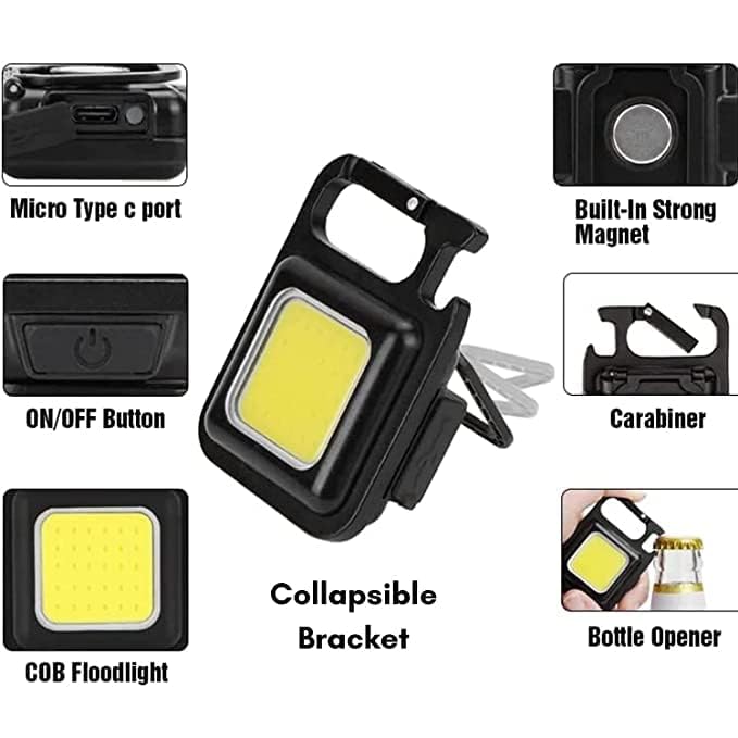SHOPELLA Keychain Led Light with Bottle Opener Magnetic Base and Folding Bracket Mini COB 1000 Lumens Rechargeable Emergency Light for Fishin - Image 2