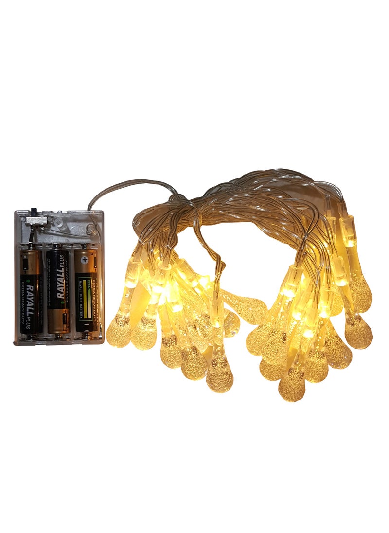 PAMEER Water Droplet Bulbs String Light 3mtr 20 LED Warm White Battery Powered LEDs Strip Lights for Christmas EID Ramadan Birthday Wedding Party Indoor Outdoor Home Decoration Lights Waterproof LED String  - Image 2
