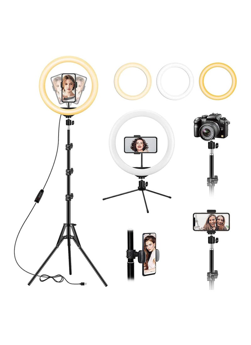 TDOO TDOO 12 inch Ring Light with Floor Tripod and Desk Stand (Ring light Kit Totally 74" Tall), LED Circle Light with Phone Holder, for Photo Selfie, Video Recording, Zoom Meeting  - Image 1