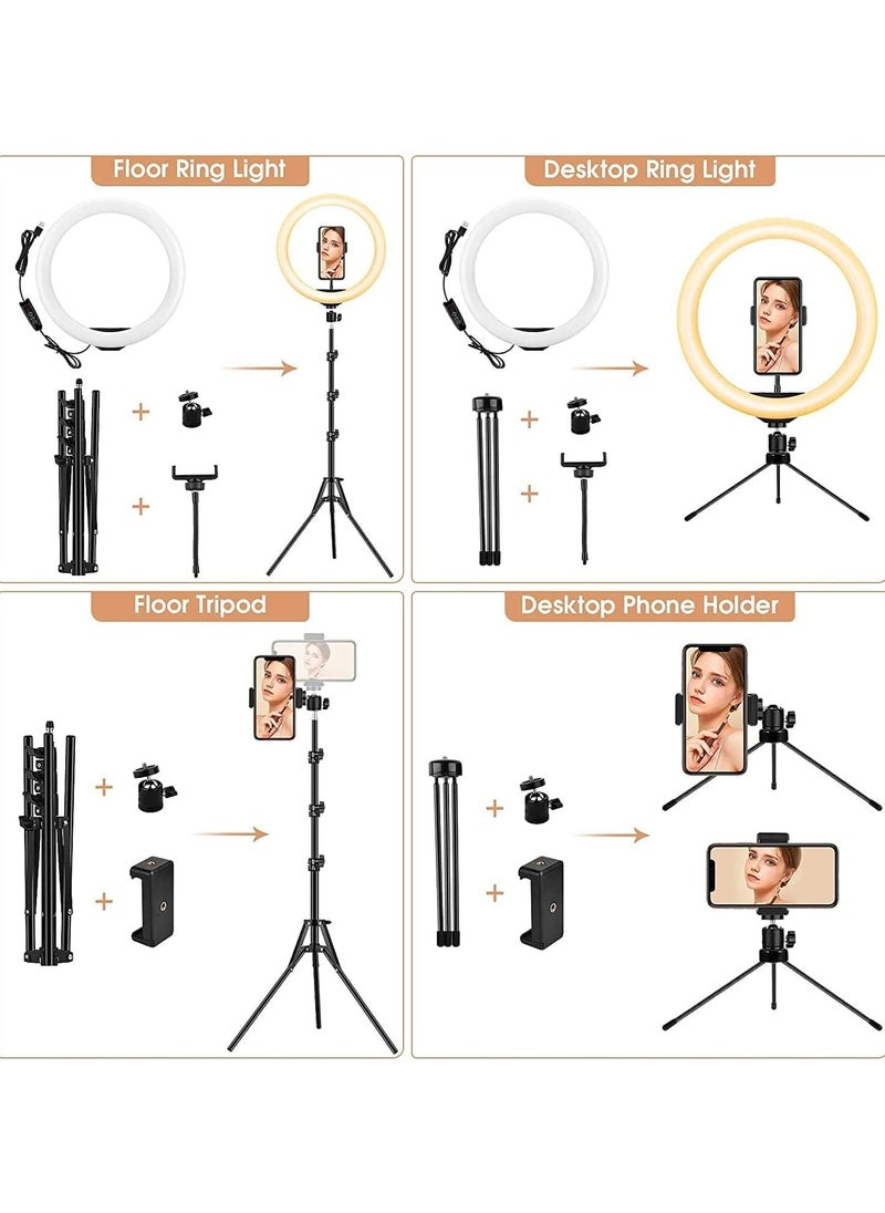 TDOO TDOO 12 inch Ring Light with Floor Tripod and Desk Stand (Ring light Kit Totally 74" Tall), LED Circle Light with Phone Holder, for Photo Selfie, Video Recording, Zoom Meeting  - Image 2