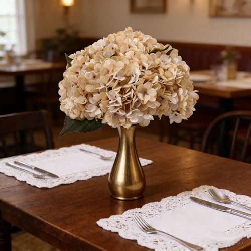 Kimura's Cabin 6pcs Cream Fake Hydrangea Flowers Artificiales Bouquets Faux Silk Hydrangea with Stems for Home Wedding Party Table Core Decoration (Beige) - Image 3