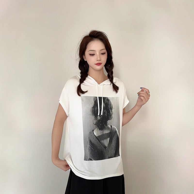 Modal Hooded Printed Short-Sleeved T-Shirt For Women Summer Loose Large Size Fat Mm Top Casual Thin Bottoming Shirt 2025 - Image 5