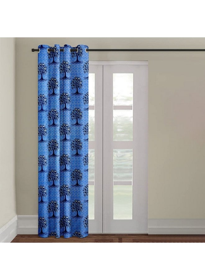 Cortina 1 Piece Floral Design Panel Eyelet Polyester Door Curtain - 7-Feet, Blue