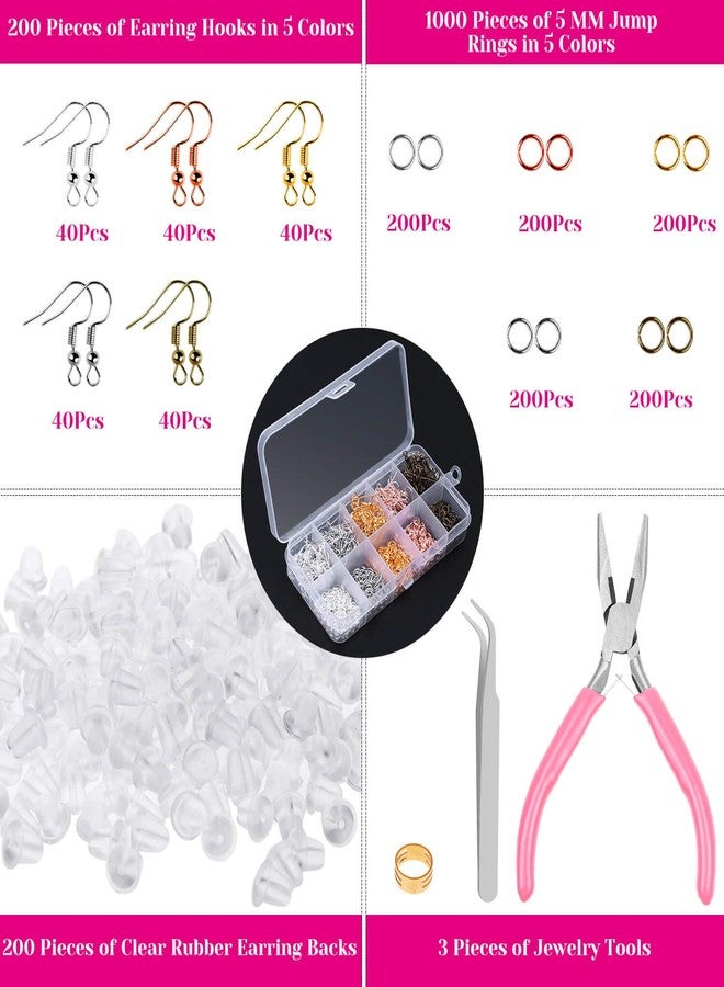 Audab Earring Hooks, Audab 1400pcs Making Kit with 200pcs Ear Ring 1000pcs Jump Rings, Backs and Jewelry Pliers for Supplies Findings - Image 3