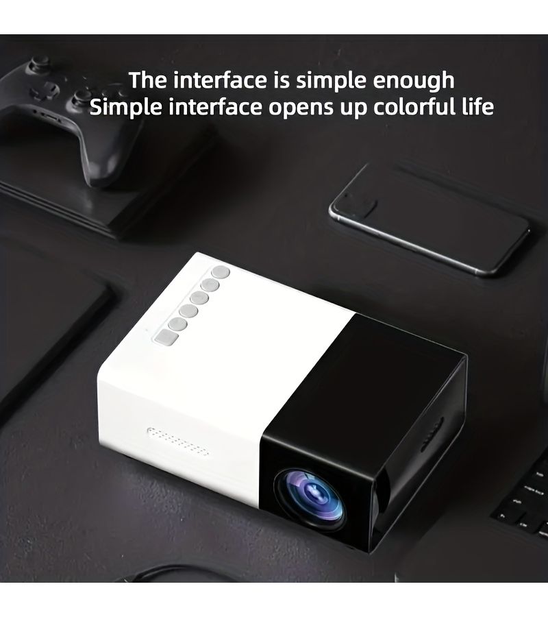 جهاز عرض محمول صغير باللون الأبيض بدقة 240 بكسل يدعم الاتصال بدقة 1080 عبر USB والهاتف، مزود بجهاز تحكم عن بُعد ومكبر صوت مدمج، بتصميم مدمج للاستخدام في التخييم والمسرح المنزلي والمكتب والحفلات. - Image 5