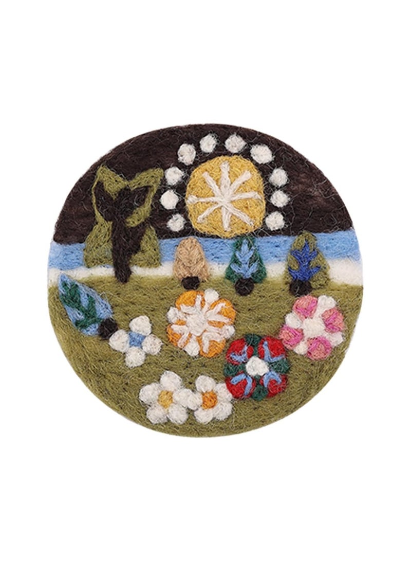 Handmade Wool Felt Beverage Coasters Forest Design Office Home Desktop Decoration - Image 1