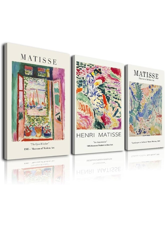 KBKBART Matisse Wall Art Framed, Set of 3 Matisse Poster for Aesthetic Room Decor, Abstract Henri Matisse Print Painting Framed Canvas Wall Art for Bedroom, Bathroom, Living Room Neutral Vintage Wall - Image 1