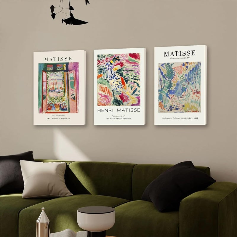 KBKBART Matisse Wall Art Framed, Set of 3 Matisse Poster for Aesthetic Room Decor, Abstract Henri Matisse Print Painting Framed Canvas Wall Art for Bedroom, Bathroom, Living Room Neutral Vintage Wall - Image 3