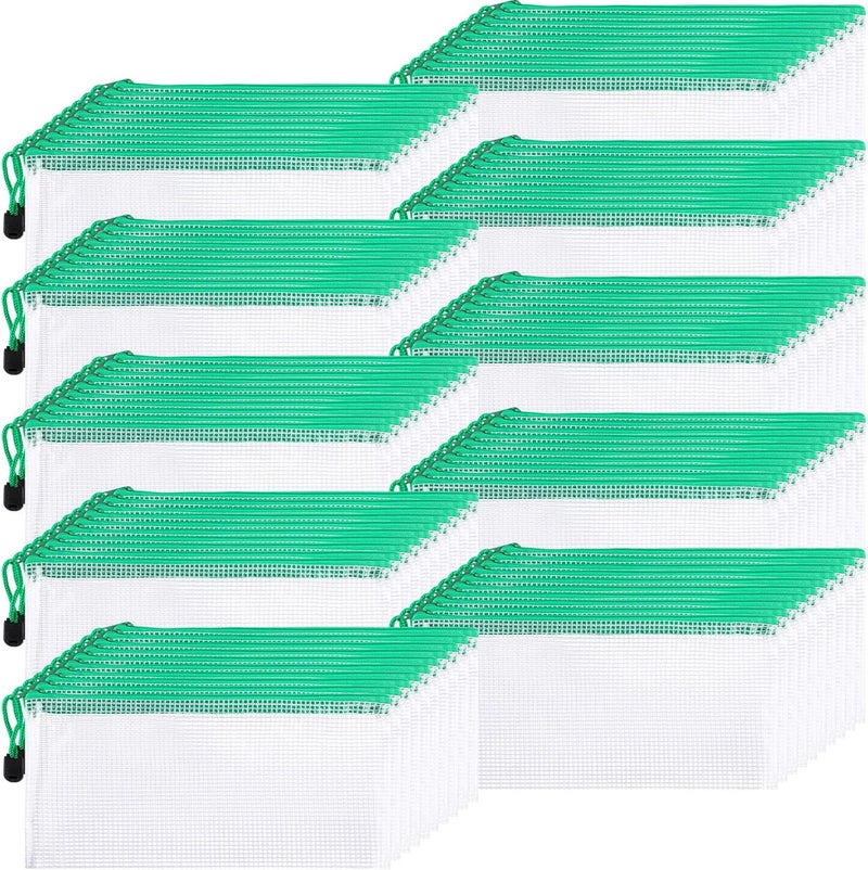 Sherr 120 Pcs Mesh Zipper Pouch Bulk Pencil Pouches 9.45'' x 4.53'' Small Clear Mesh Bags with Zipper A6 Waterproof File Bag Pencil Case for School Office Travel Organization(Green) - Image 1