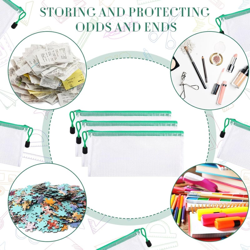 Sherr 120 Pcs Mesh Zipper Pouch Bulk Pencil Pouches 9.45'' x 4.53'' Small Clear Mesh Bags with Zipper A6 Waterproof File Bag Pencil Case for School Office Travel Organization(Green) - Image 3