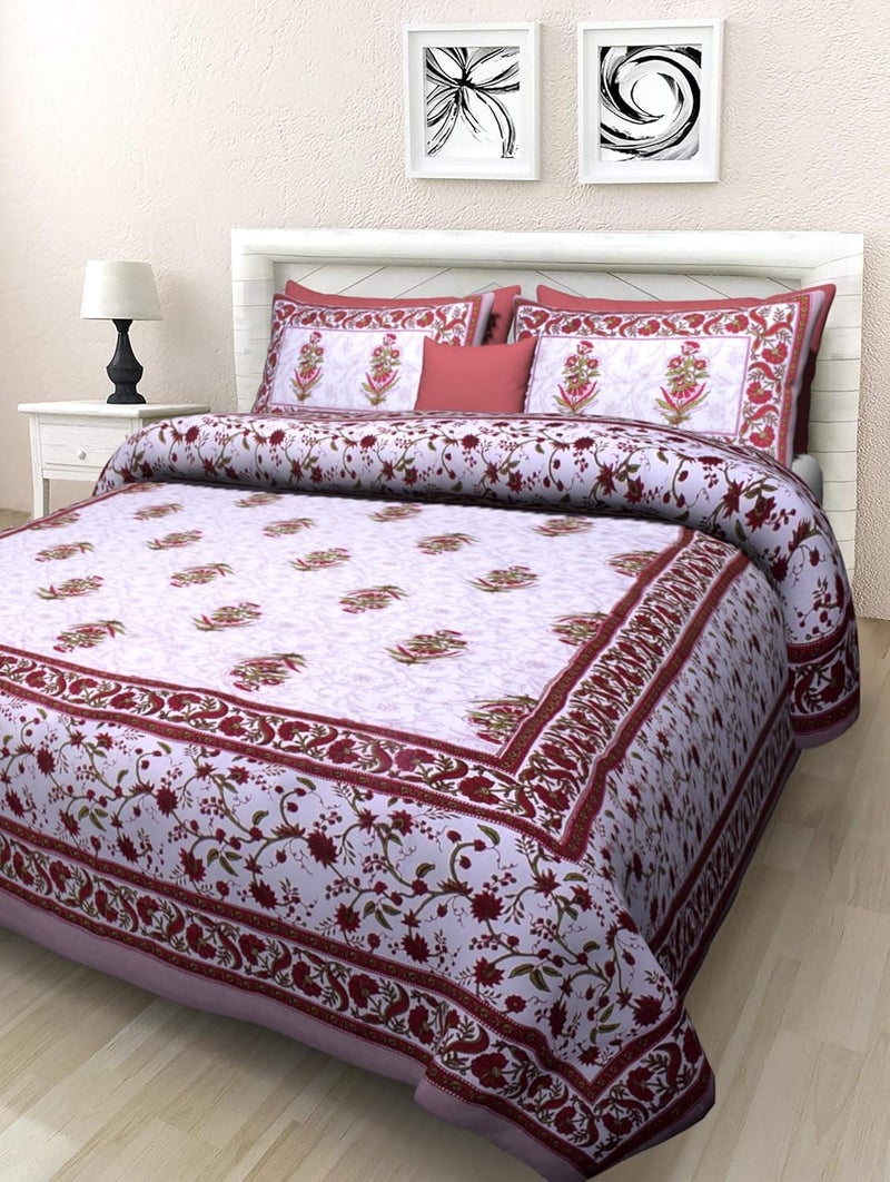 BedZone 100 Cotton Tradional Jaipuri Printed Rajasthani King Size Double Bedsheet with 2 Pillow Cover KingMulti Fastcolor