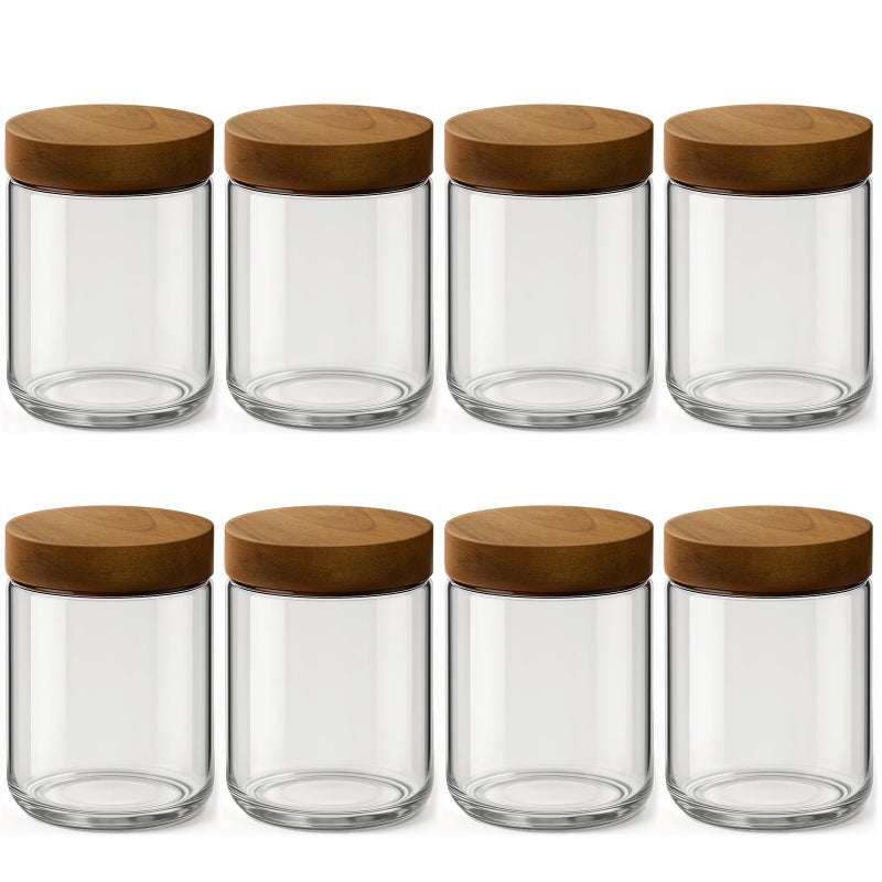 Osfel 8 Pack 16oz and 10oz Overnight Oats Containers with Lids, Glass Mason Jars with Acacia Wood Airtight Lids, Wide Mouth Meal Prep Storage Jars for Yogurt, Chia Pudding, Salad, Snacks, Spice - Image 1
