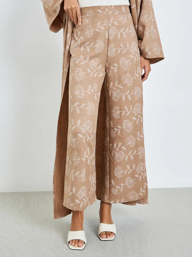 Styli beige Styli Beige Floral Kimono and Pants Co-ords for Women | Best Price UAE