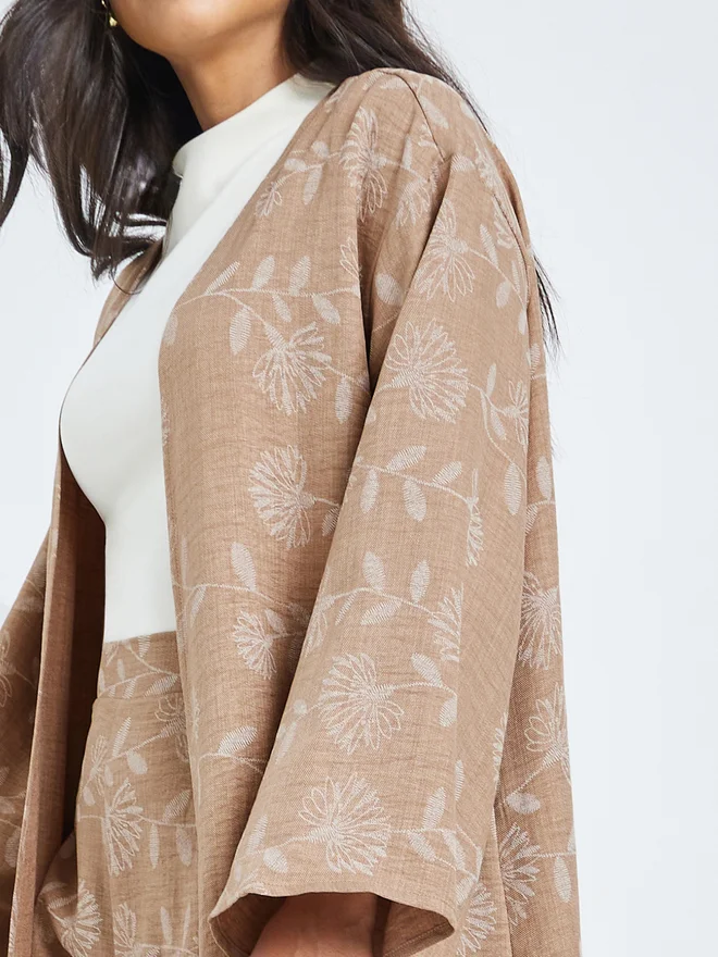 Styli beige Styli Beige Floral Kimono and Pants Co-ords for Women | Best Price UAE