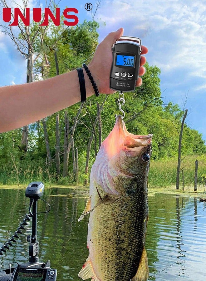 UNUNS ميزان رقمي 50 كجم/110 رطل، ميزان سمك رقمي، ميزان إلكتروني مع خطاف تعليق، شاشة LCD مضاءة خلفياً لقياس الوزن، ميزان حقيبة سفر محمول، ميزان أمتعة مع خطاف/متر قياس - Image 5