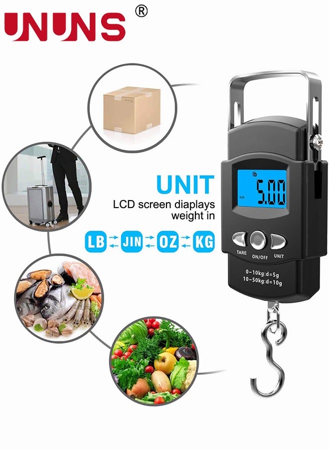 UNUNS ميزان رقمي 50 كجم/110 رطل، ميزان سمك رقمي، ميزان إلكتروني مع خطاف تعليق، شاشة LCD مضاءة خلفياً لقياس الوزن، ميزان حقيبة سفر محمول، ميزان أمتعة مع خطاف/متر قياس - Image 4