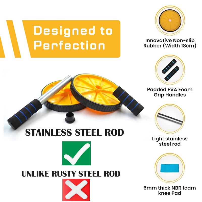 PRO365 Abs Roller | Ab Wheel With Anti Rust S.Steel Rod | Home Gym Equipment Abs Workouts 100 Kgs | Core Workouts | 6MM Safe Knee Mat | Lifetime Brand Warranty | - Image 2