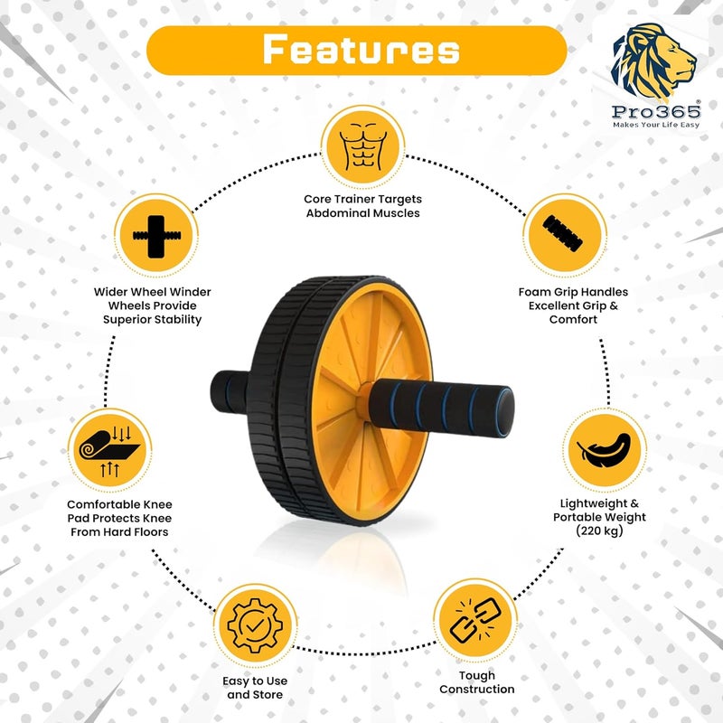 PRO365 Abs Roller | Ab Wheel With Anti Rust S.Steel Rod | Home Gym Equipment Abs Workouts 100 Kgs | Core Workouts | 6MM Safe Knee Mat | Lifetime Brand Warranty | - Image 4
