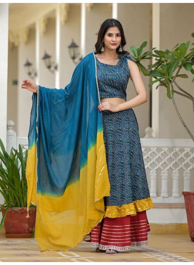 AKS Indigo Lehenga Choli with Multicolor Ruffles  - Image 1