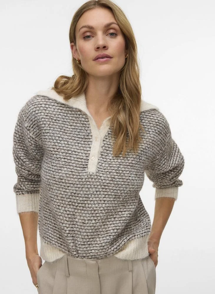VERO MODA Vmlovely Long Sleeve Collar Pullover Sweater