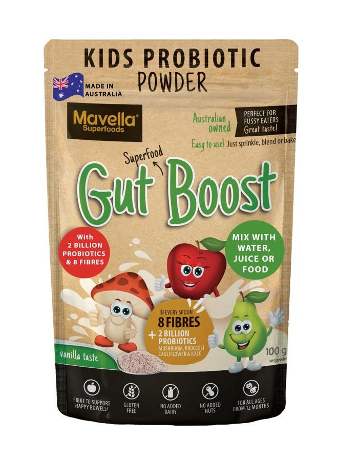 Mavella Kids Probiotic Powder Gut Boost – Daily Digestive & Immune Support with Fiber for Children Toddlers, Vanilla flavored Fiber Supplement, Easy Mix for Relief & Health 3.52oz (100g) - Image 1
