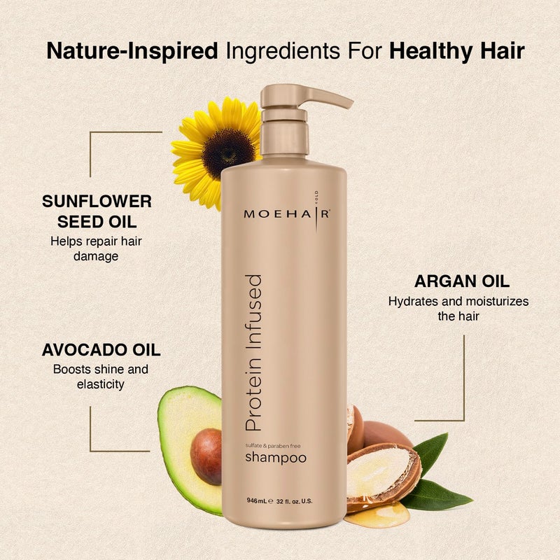MOEHAIR Protein Infused Shampoo | Anti-Frizz, Moisturizing & Strengthening Shampoo for All Hair Types | With Proteins, Natural Oils & Vitamin E & B5 | Sulfate & Paraben-Free Hair Shampoo, 32 Fl Oz - Image 2