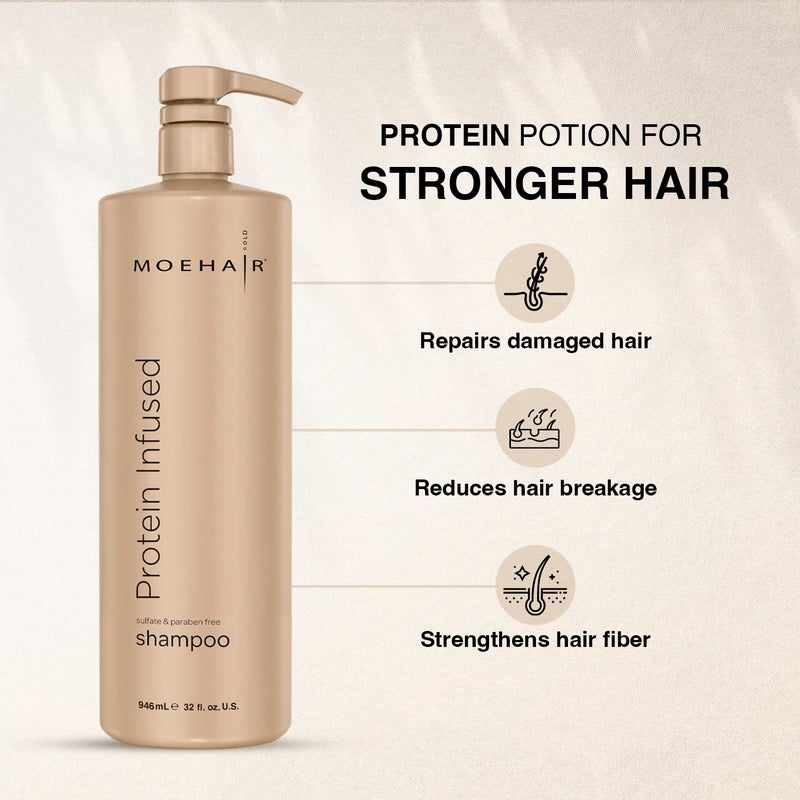 MOEHAIR Protein Infused Shampoo | Anti-Frizz, Moisturizing & Strengthening Shampoo for All Hair Types | With Proteins, Natural Oils & Vitamin E & B5 | Sulfate & Paraben-Free Hair Shampoo, 32 Fl Oz - Image 3