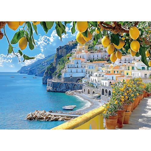 MINIWAN 500 Piece Amalfi Coast Puzzle Premium Jigsaw Puzzle for Adults Rustic Style 23 x 15 Inches - Image 1
