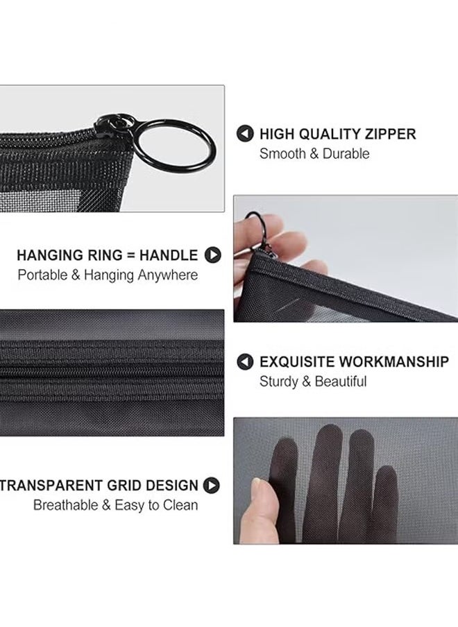 3 Pieces Mesh Cosmetic Bag, Makeup Bags, Zipper Pouch for Offices Travel Accessories, 3 Sizes (Black)