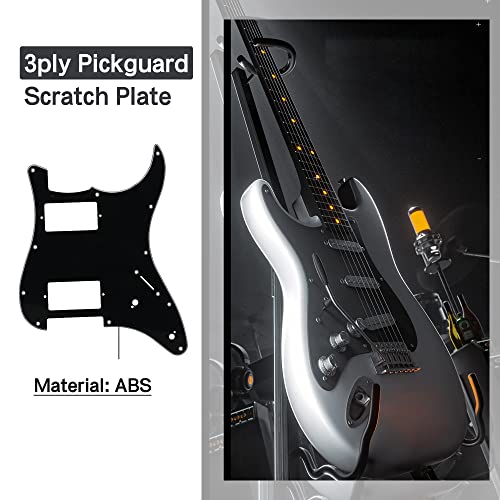 Bstinay 11 Hole Guitar Strat Pickguard HH Humbucker Standard Modern Style Pickguard Scratchplate 3Ply Black - Image 5