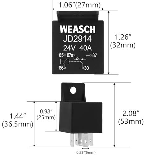 Weasch 2 Pack JD2914 Car Relay, 24V 40A, 5 Pin SPDT, Automotive Switches and Starters, Waterproof Relay for Boat Tractor Truck Motorcycle (Plastic Backrest, 2) - Image 4