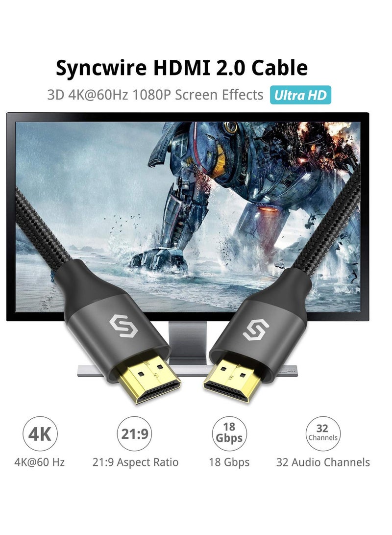 ساينك واير كابل 4K - HDMI 2.0 عالي السرعة بسرعة 18 جيجابت في الثانية - HDR / 3D / 4K@60Hz - مضفر من النايلون عالي الجودة | 2 متر - Image 2