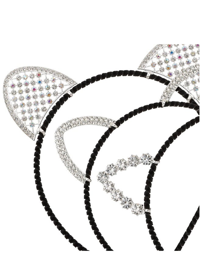 3 Pack Cat Ears Headband Cat Hair Bands Crystal Hair Hoop Stretchy Fabric and Comfortable for Women Party Decoration Headdress Cosplay Costume Headwear Handmade Headpiece Makeup Hair - Image 2