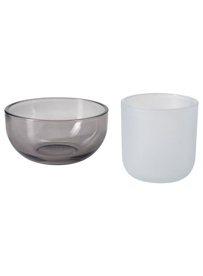 Tealight Holder, Set Of 2, Grey/Frosted Glass - Image 1