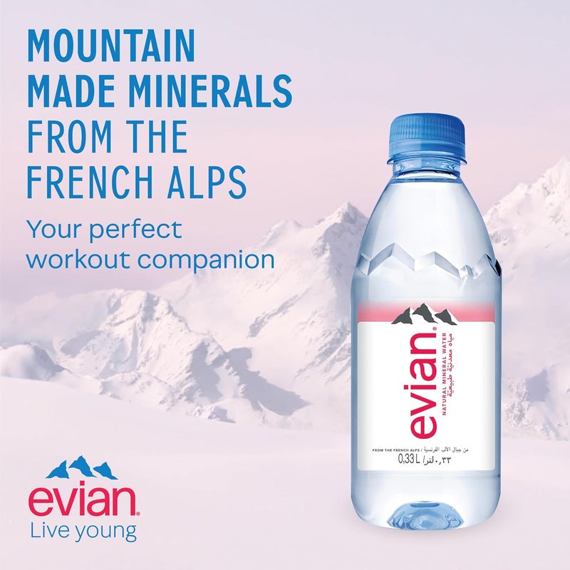 Evian مياه إيفيان المعدنية الطبيعية، زجاجات 330 مل - علبة من 24 - Image 2