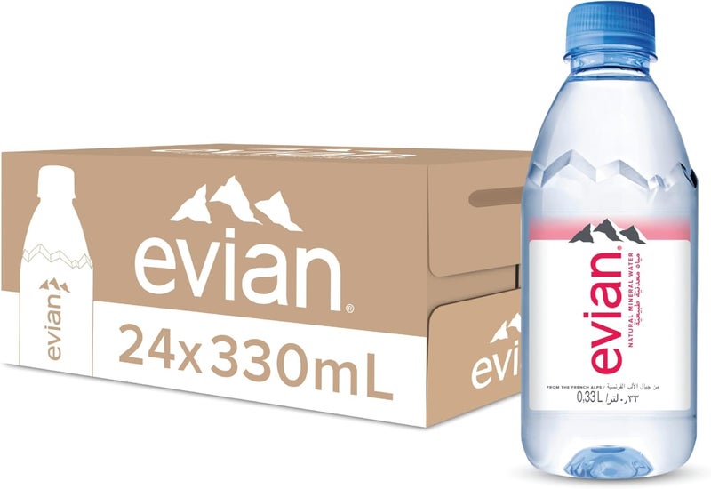 Evian مياه إيفيان المعدنية الطبيعية، زجاجات 330 مل - علبة من 24 - Image 1