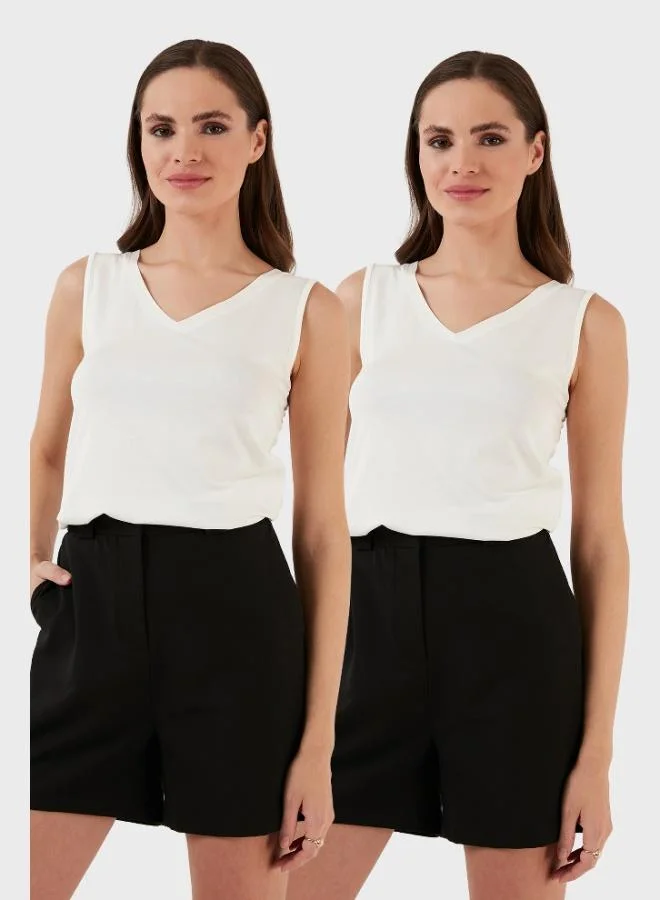 Lela Lela Slim Fit V-Neck Thick Strap 2-Pack Blouse Women's Blouse 5864384S2