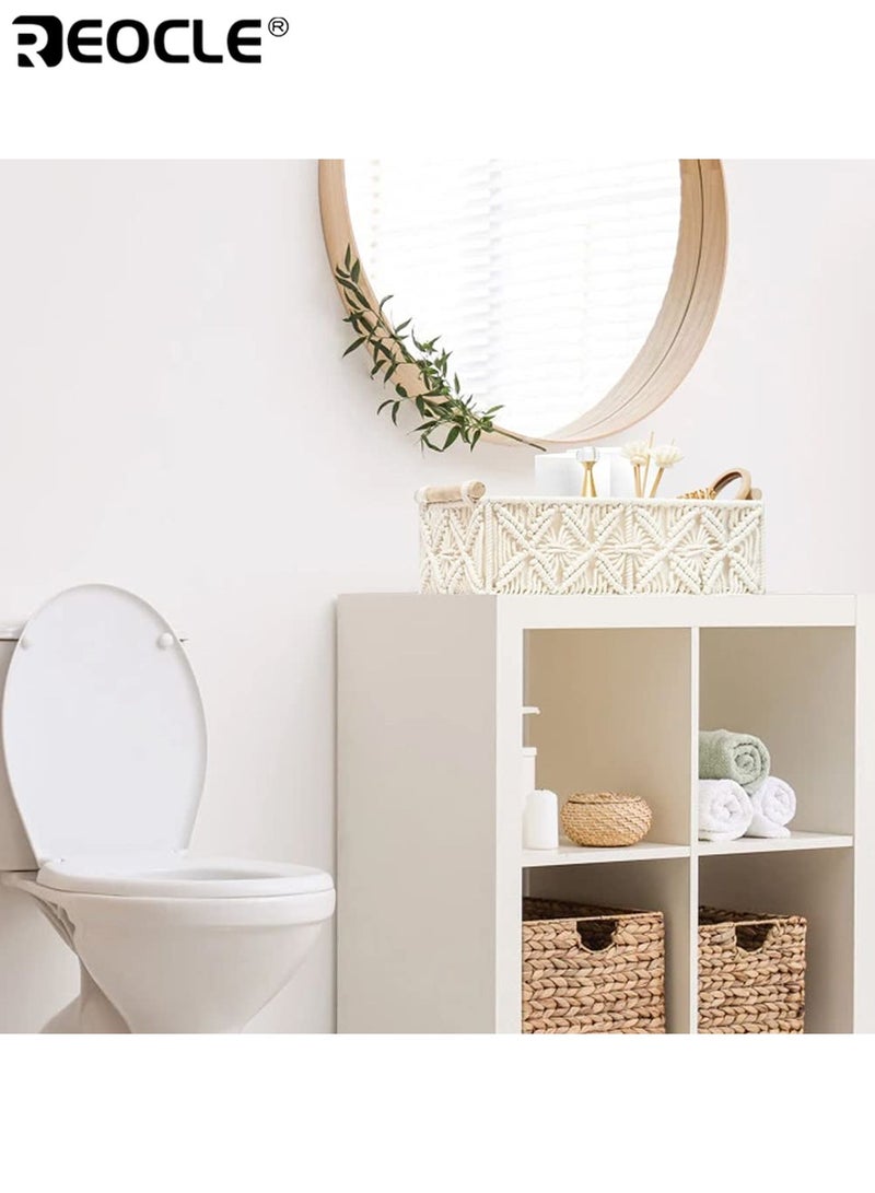 REOCLE 2PCS Macrame Storage Basket Set with Woven Design and Boho Style Decorative Organizer Baskets with Multi-Use Feature for Bedroom Living Room Entryway - Image 4