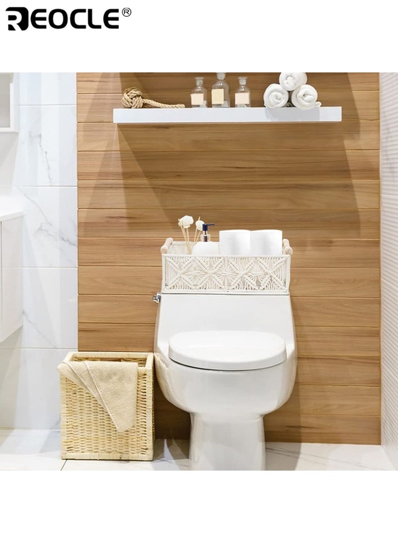 REOCLE 2PCS Macrame Storage Basket Set with Woven Design and Boho Style Decorative Organizer Baskets with Multi-Use Feature for Bedroom Living Room Entryway - Image 5