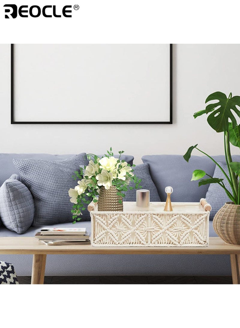 REOCLE 2PCS Macrame Storage Basket Set with Woven Design and Boho Style Decorative Organizer Baskets with Multi-Use Feature for Bedroom Living Room Entryway - Image 2