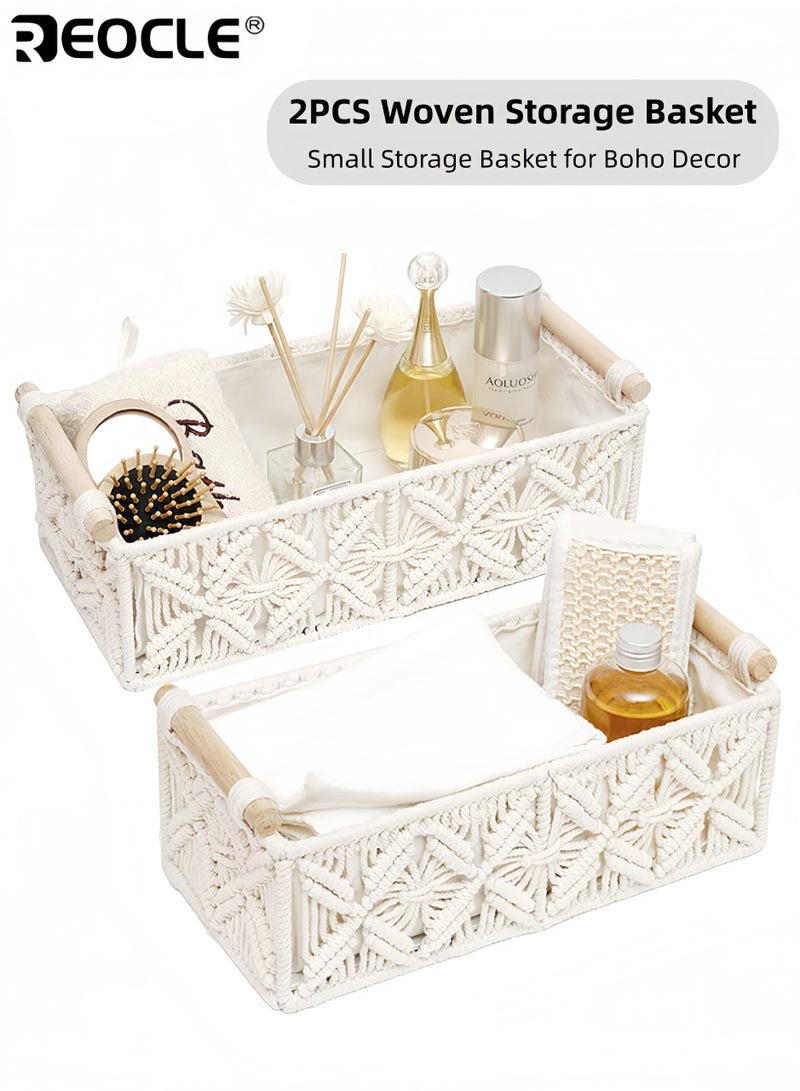 REOCLE 2PCS Macrame Storage Basket Set with Woven Design and Boho Style Decorative Organizer Baskets with Multi-Use Feature for Bedroom Living Room Entryway - Image 1